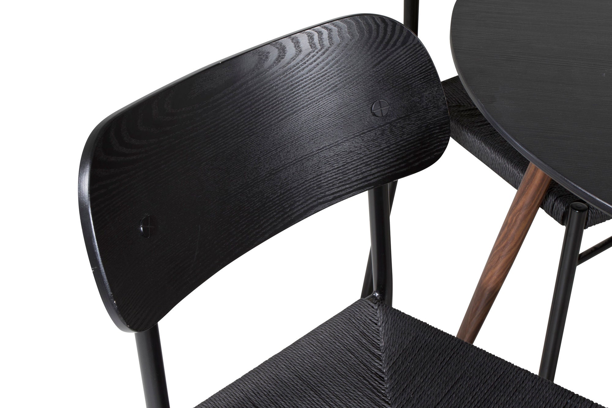 Venture Home Plaza rund bord 100 cm - Black Top - Walnut legs +Polly Spisebordsstol 2-pack - Black / Black _4
