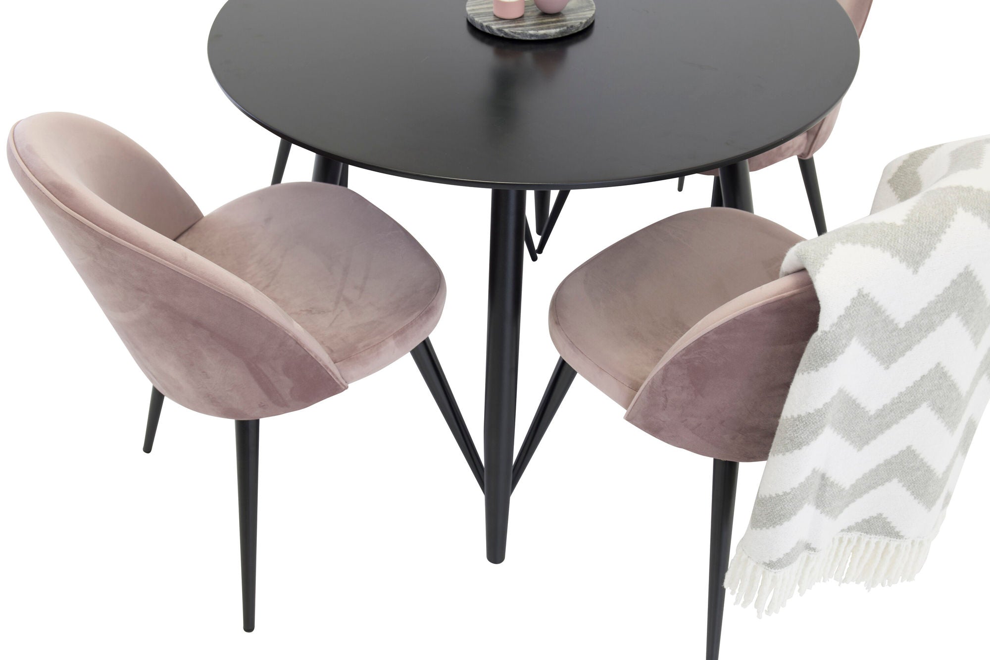 Venture Home Plaza Runt Matbord - Svart / Svart - ø100*H75 +Velvet Spisebordsstol - Pink / Black _4