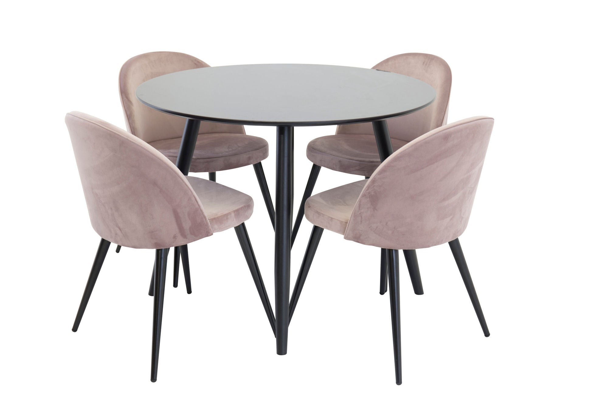 Venture Home Plaza Runt Matbord - Svart / Svart - ø100*H75 +Velvet Spisebordsstol - Pink / Black _4