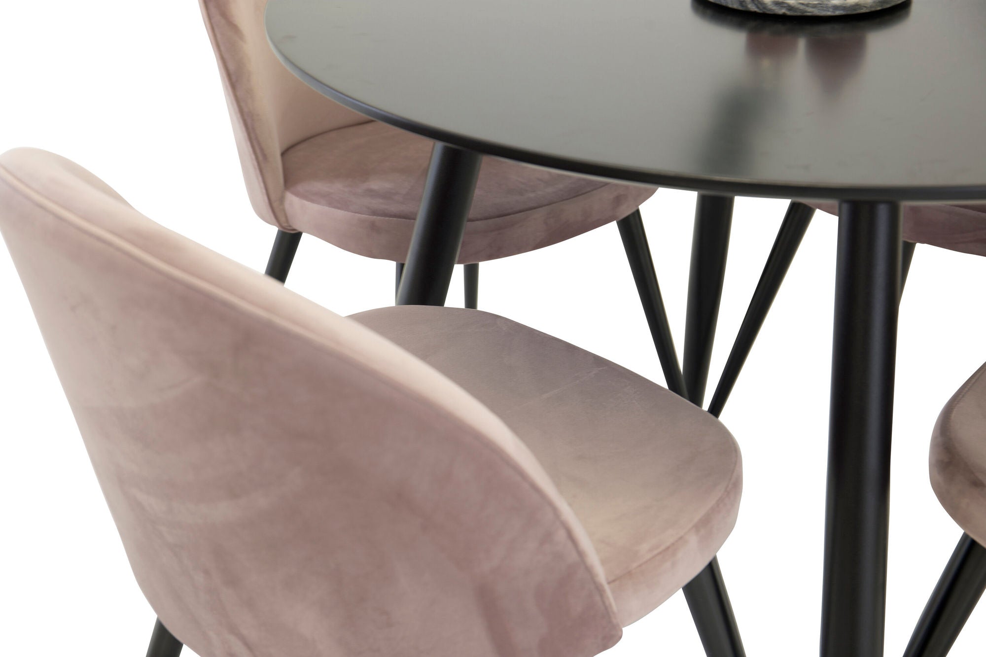 Venture Home Plaza Runt Matbord - Svart / Svart - ø100*H75 +Velvet Spisebordsstol - Pink / Black _4