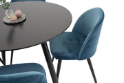 Venture Home Plaza Runt Matbord - Svart / Svart - ø100*H75 +Velvet Spisebordsstol - Blue / Black _4