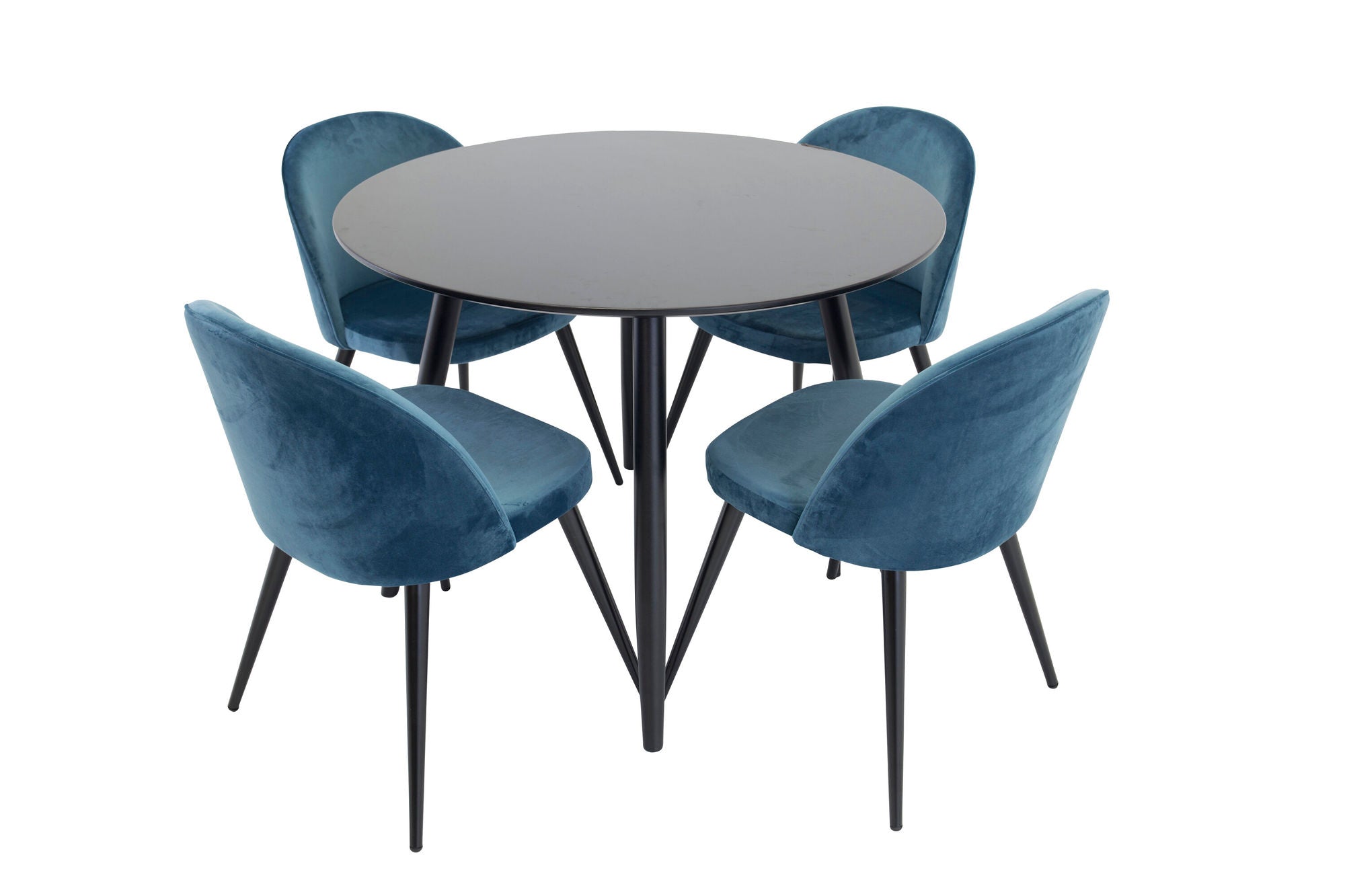 Venture Home Plaza Runt Matbord - Svart / Svart - ø100*H75 +Velvet Spisebordsstol - Blue / Black _4