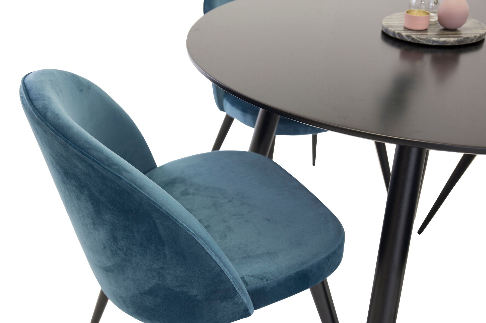 Venture Home Plaza Runt Matbord - Svart / Svart - ø100*H75 +Velvet Spisebordsstol - Blue / Black _4