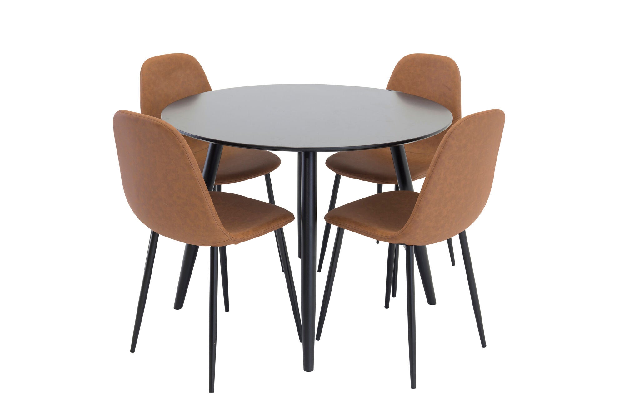 Venture Home Plaza Runt Matbord - Svart / Svart - ø100*H75 +Polar Spisebordsstol - Brown / Black _4