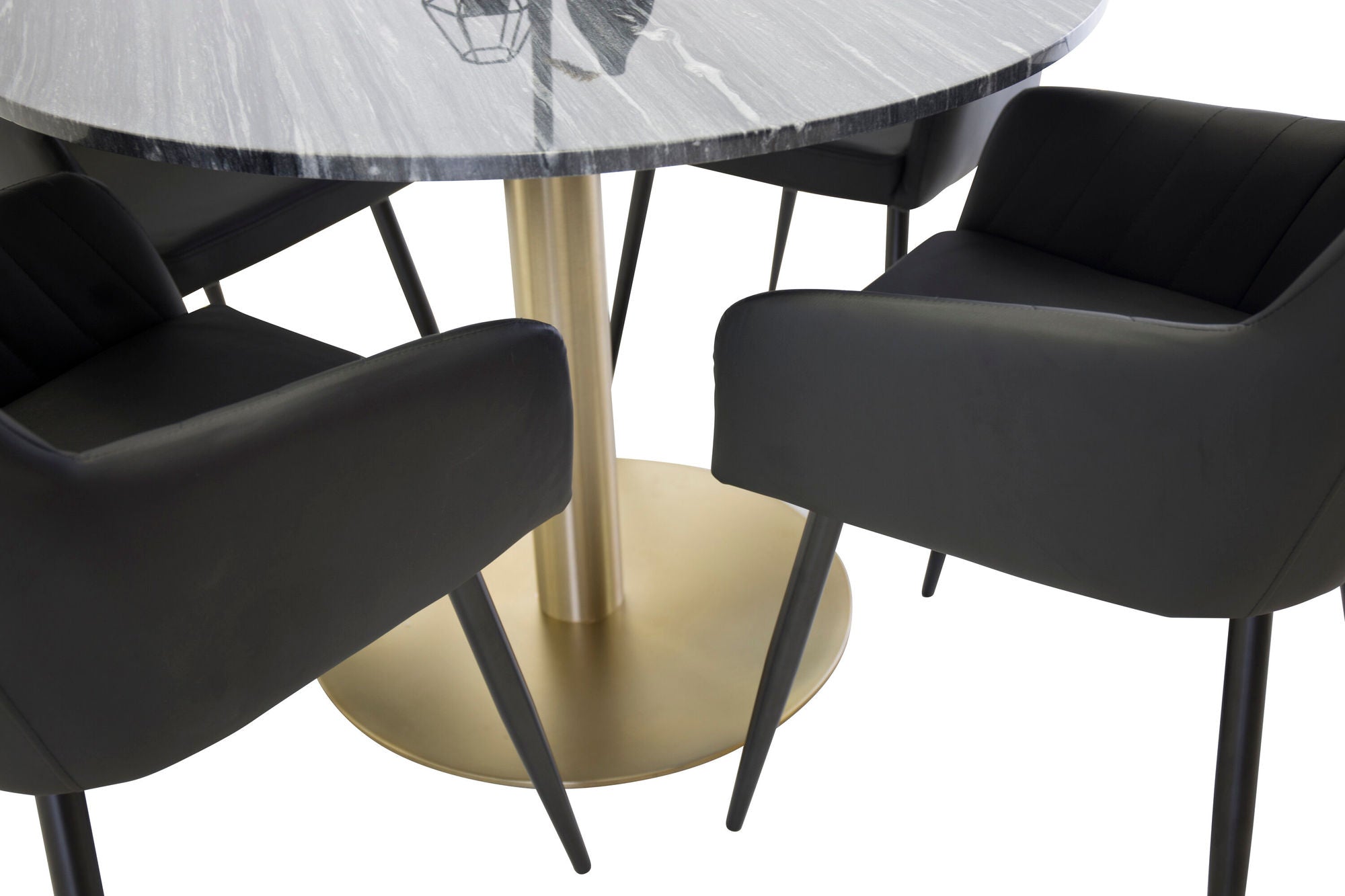 Venture Home Estelle spisebord round 106cm Grey Marble / Brass +Comfort - Dining chair 2-pack - black/Black _4