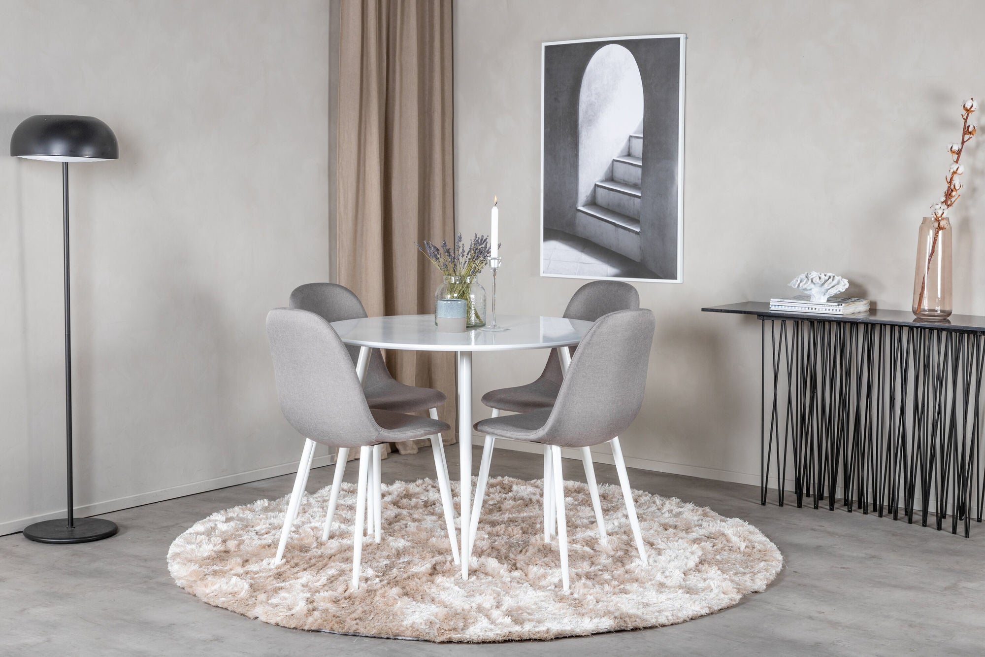 Venture Home Plaza rund bord 100 cm - White top / White Legs +Polar Matstol - Vit / Mellangrå _4