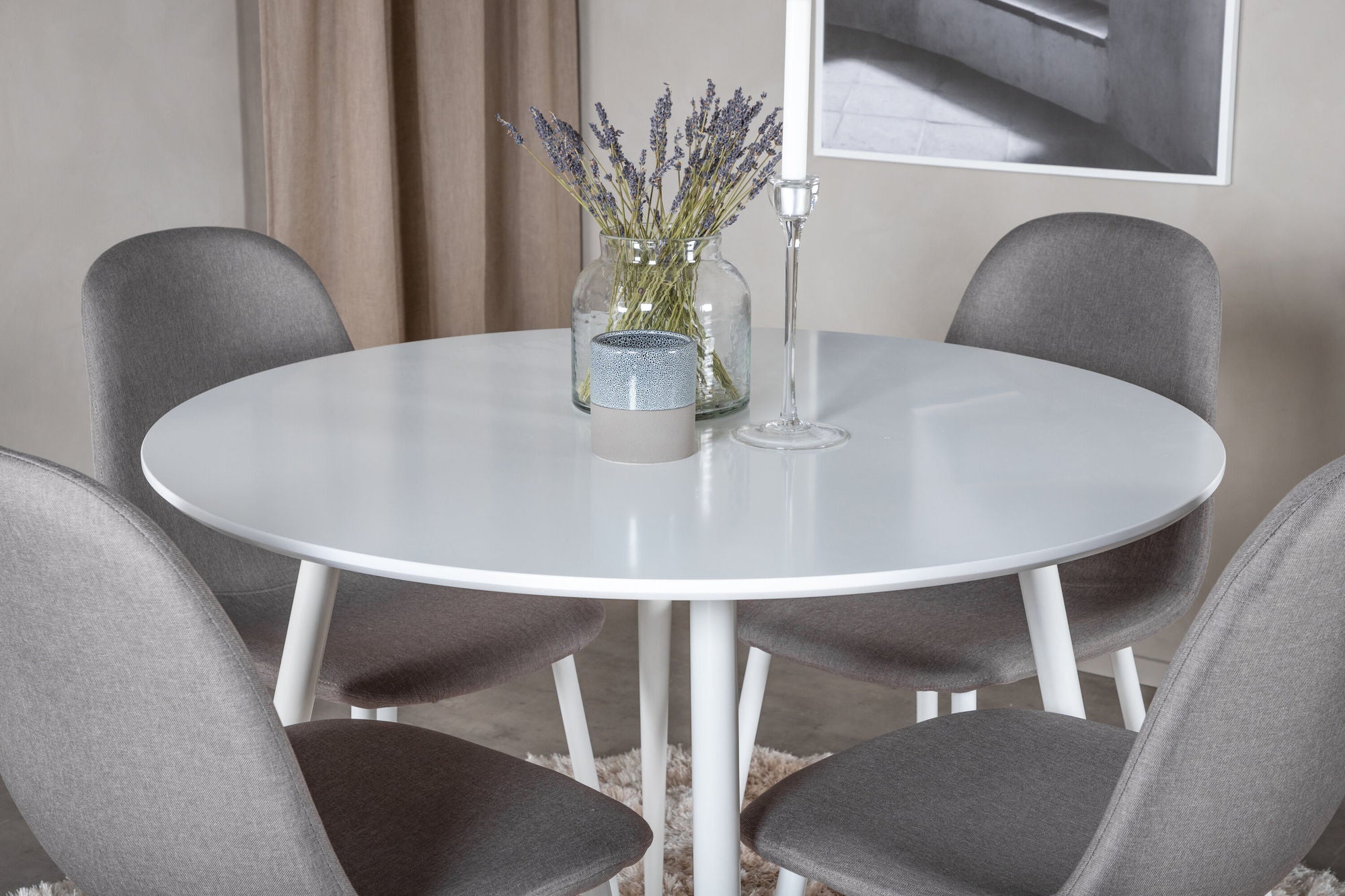 Venture Home Plaza rund bord 100 cm - White top / White Legs +Polar Matstol - Vit / Mellangrå _4
