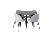 Venture Home Plaza Runt Matbord - Svart / Svart - ø100*H75 +Wrinkles Spisebordsstol - Black Legs - Grey Velvet _4