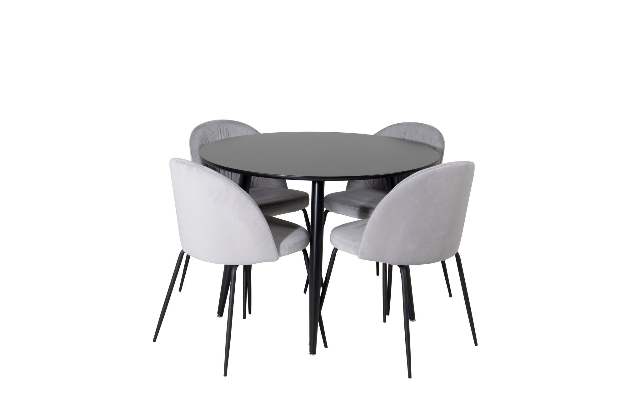 Venture Home Plaza Runt Matbord - Svart / Svart - ø100*H75 +Wrinkles Spisebordsstol - Black Legs - Grey Velvet _4