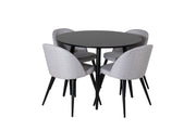 Venture Home Plaza Runt Matbord - Svart / Svart - ø100*H75 +Velvet Spisebordsstol - Black legs - Light GreyFabric _4