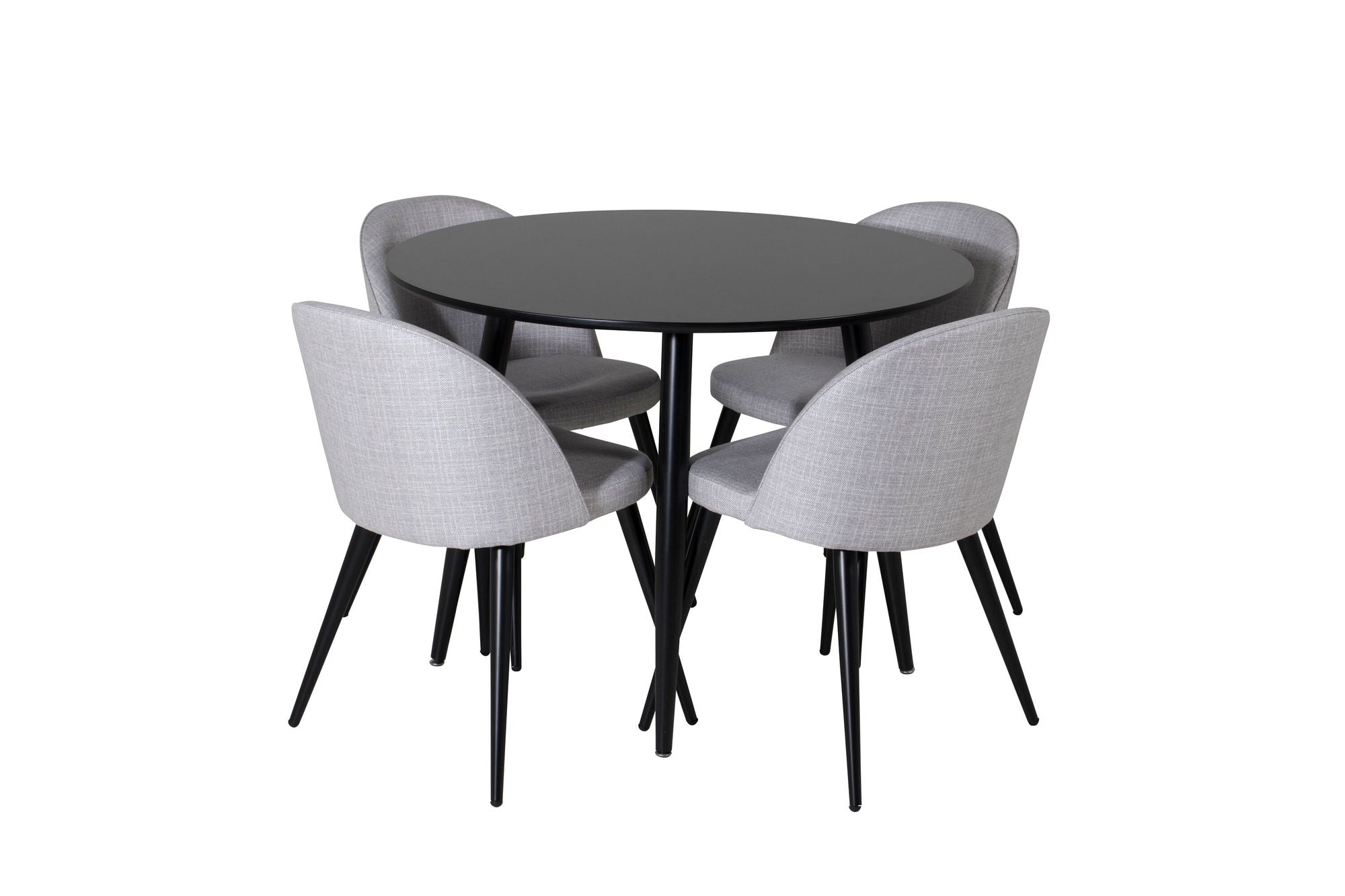 Venture Home Plaza Runt Matbord - Svart / Svart - ø100*H75 +Velvet Spisebordsstol - Black legs - Light GreyFabric _4