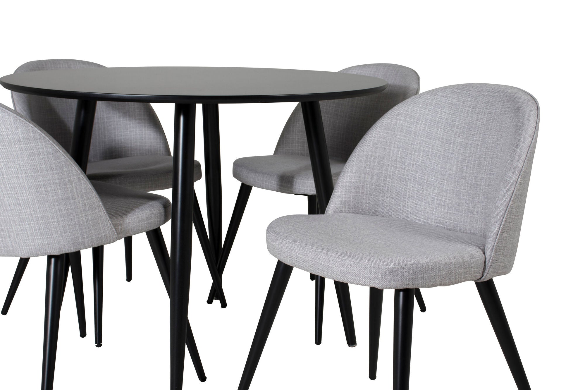 Venture Home Plaza Runt Matbord - Svart / Svart - ø100*H75 +Velvet Spisebordsstol - Black legs - Light GreyFabric _4