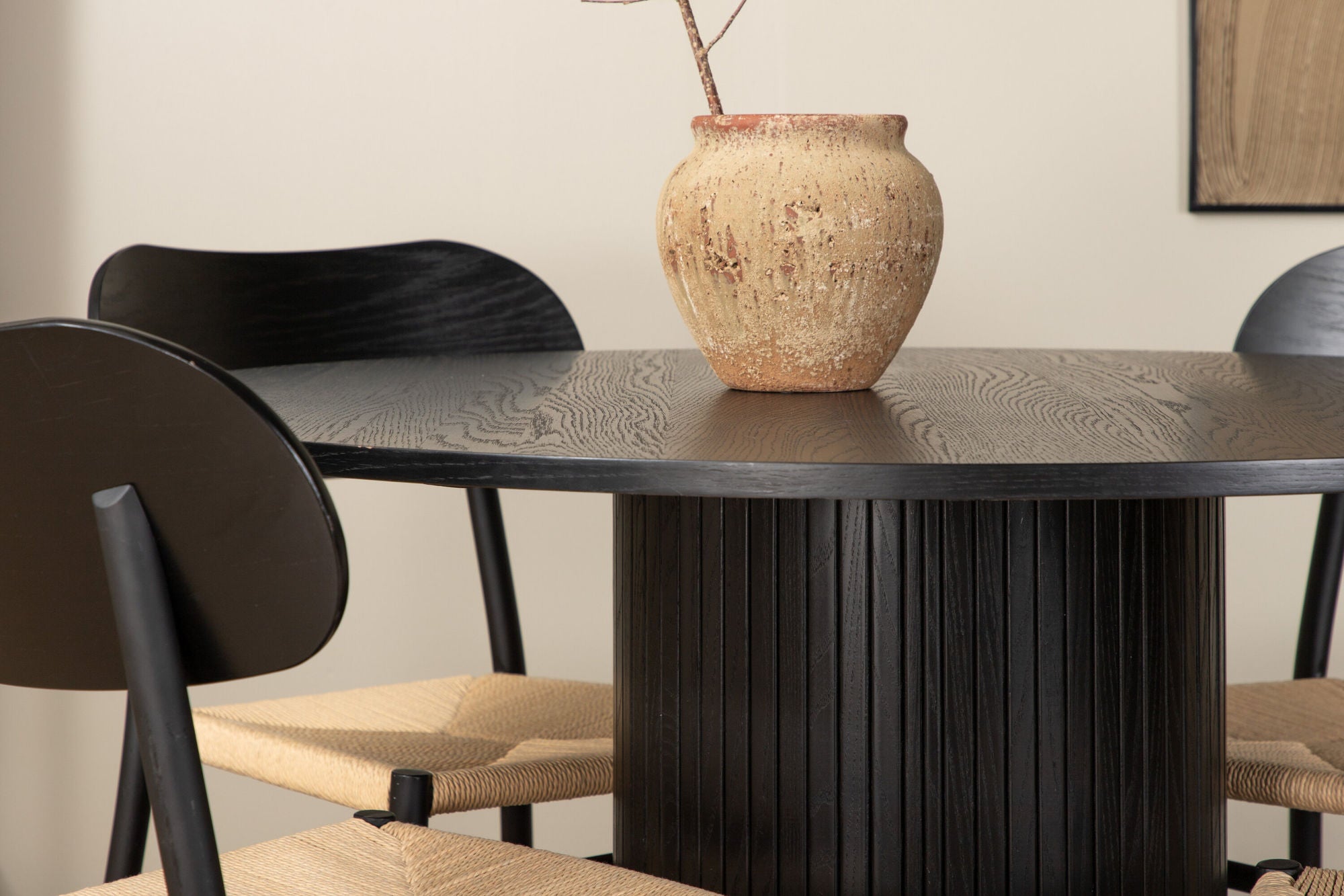Venture Home Bianca rund spisebord - Black / Black Veneer +Polly Steel Spisebordsstol 2-pack, K/D, Black back light seat _4