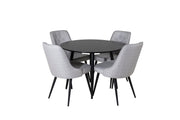 Venture Home Plaza Runt Matbord - Svart / Svart - ø100*H75 +Velvet Deluxe Spisebordsstol - Black Legs - Light Grey Fabric _4