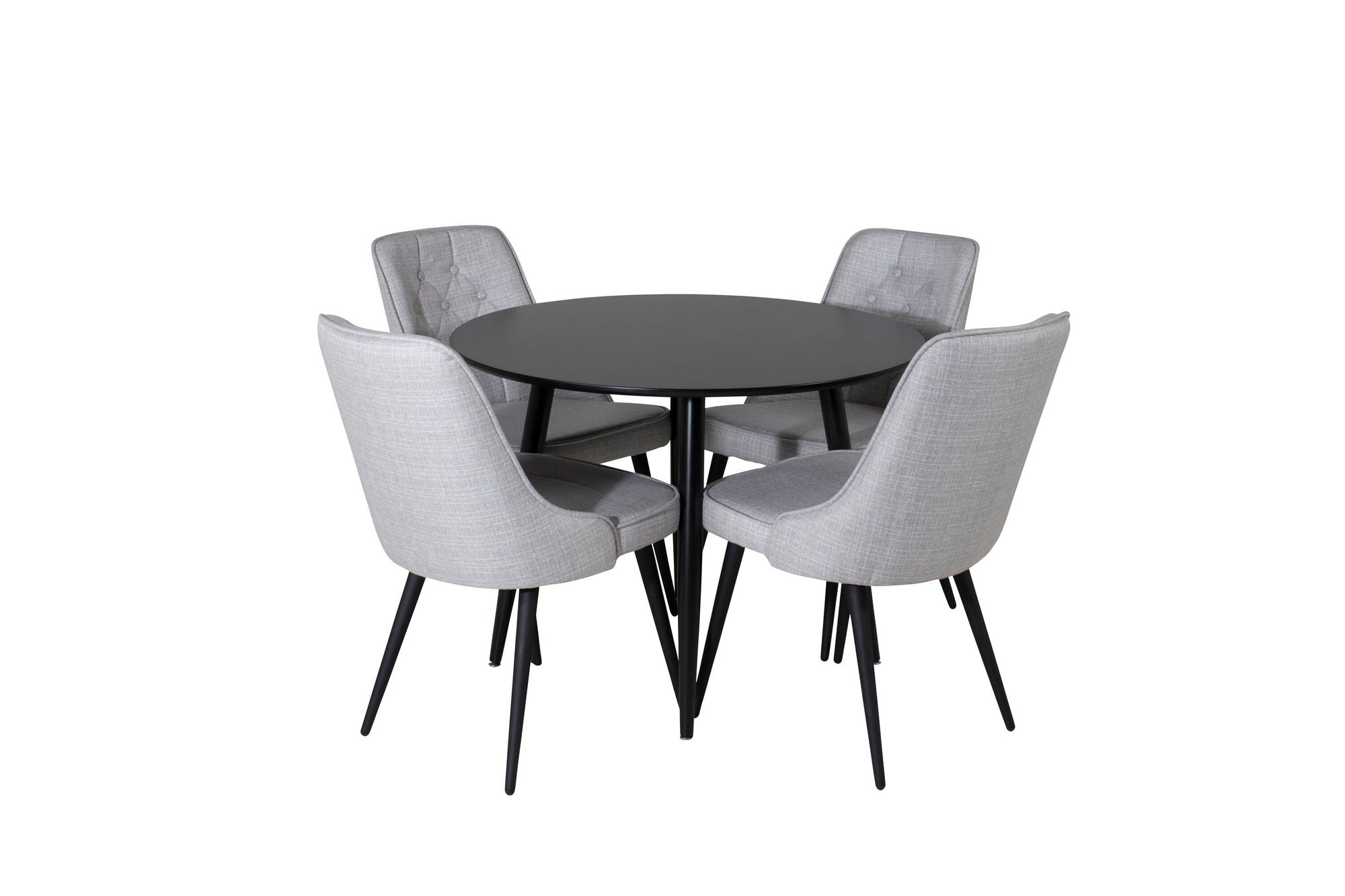 Venture Home Plaza Runt Matbord - Svart / Svart - ø100*H75 +Velvet Deluxe Spisebordsstol - Black Legs - Light Grey Fabric _4
