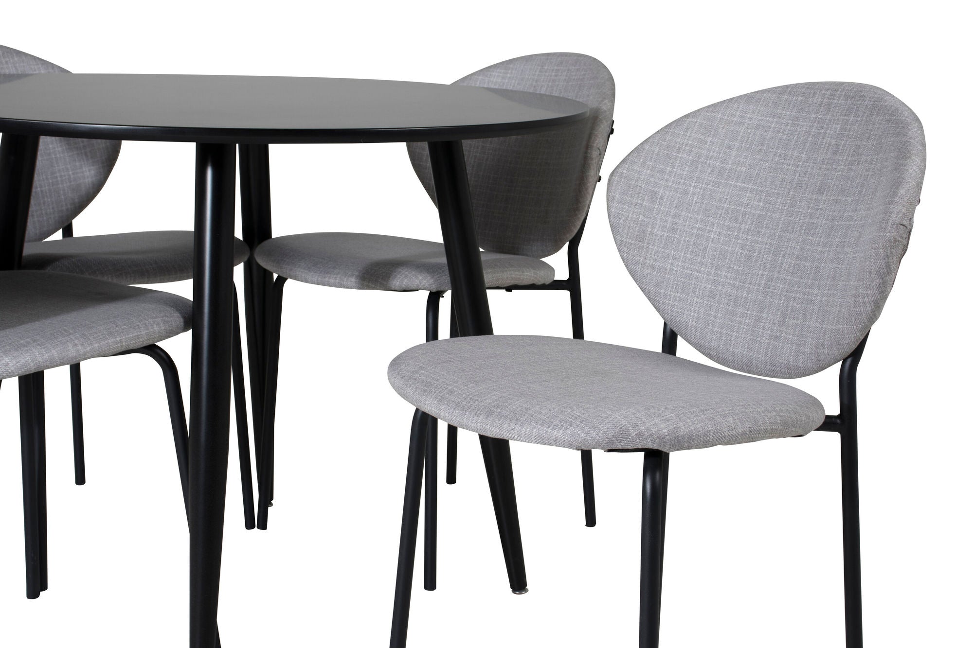 Venture Home Plaza Runt Matbord - Svart / Svart - ø100*H75 +Vault Spisebordsstol - Black Legs - Grey Fabric _4