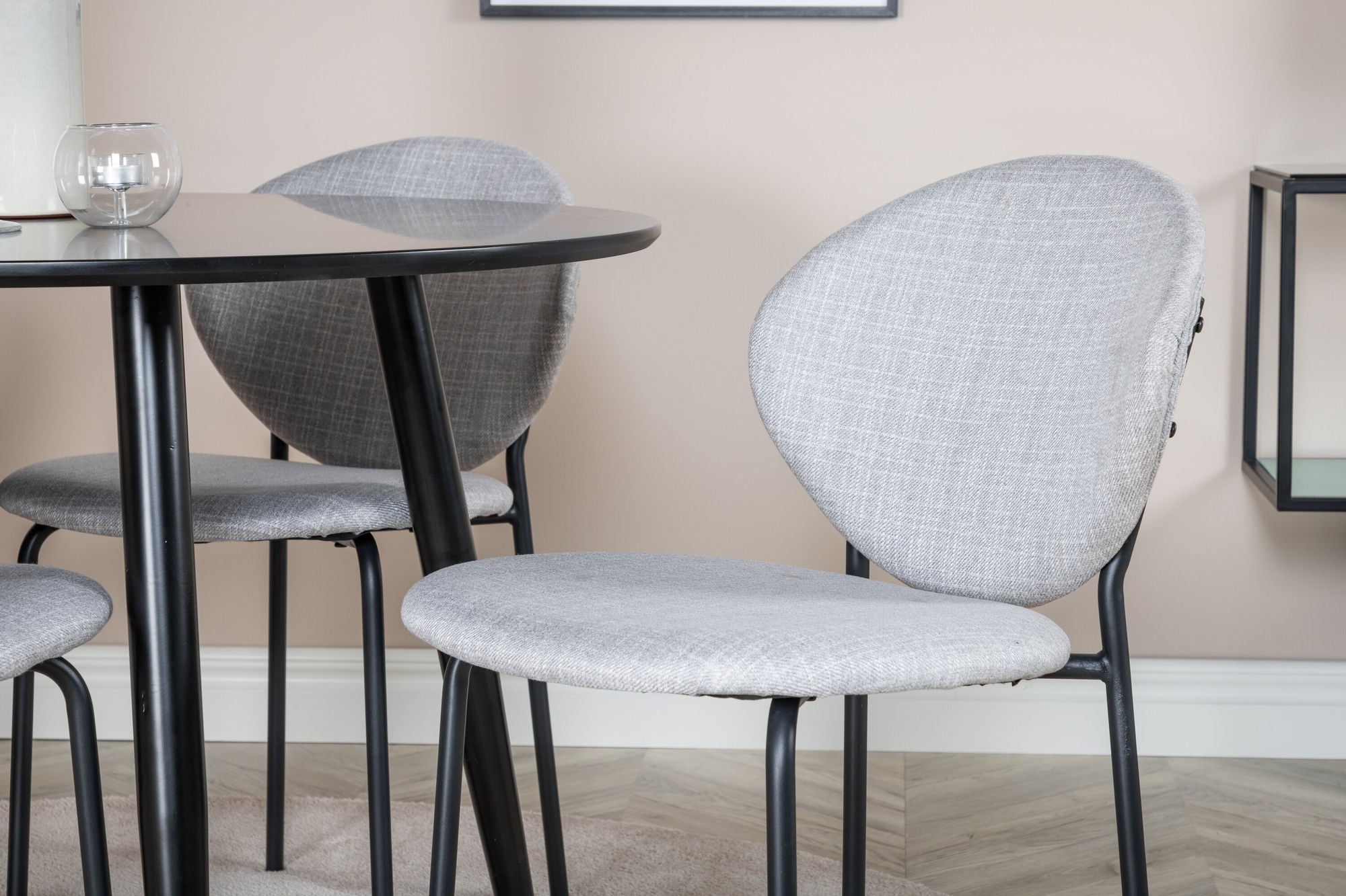 Venture Home Plaza Runt Matbord - Svart / Svart - ø100*H75 +Vault Spisebordsstol - Black Legs - Grey Fabric _4