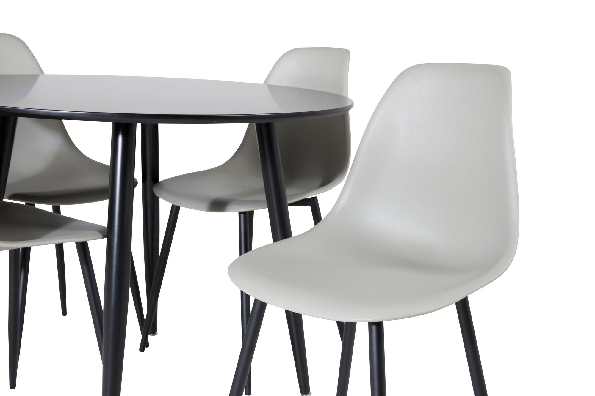 Venture Home Plaza Runt Matbord - Svart / Svart - ø100*H75 +Polar Plastic Spisebordsstol - Black Legs / Grey Plastic _4