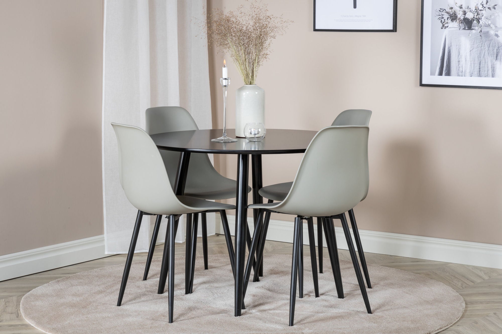Venture Home Plaza Runt Matbord - Svart / Svart - ø100*H75 +Polar Plastic Spisebordsstol - Black Legs / Grey Plastic _4