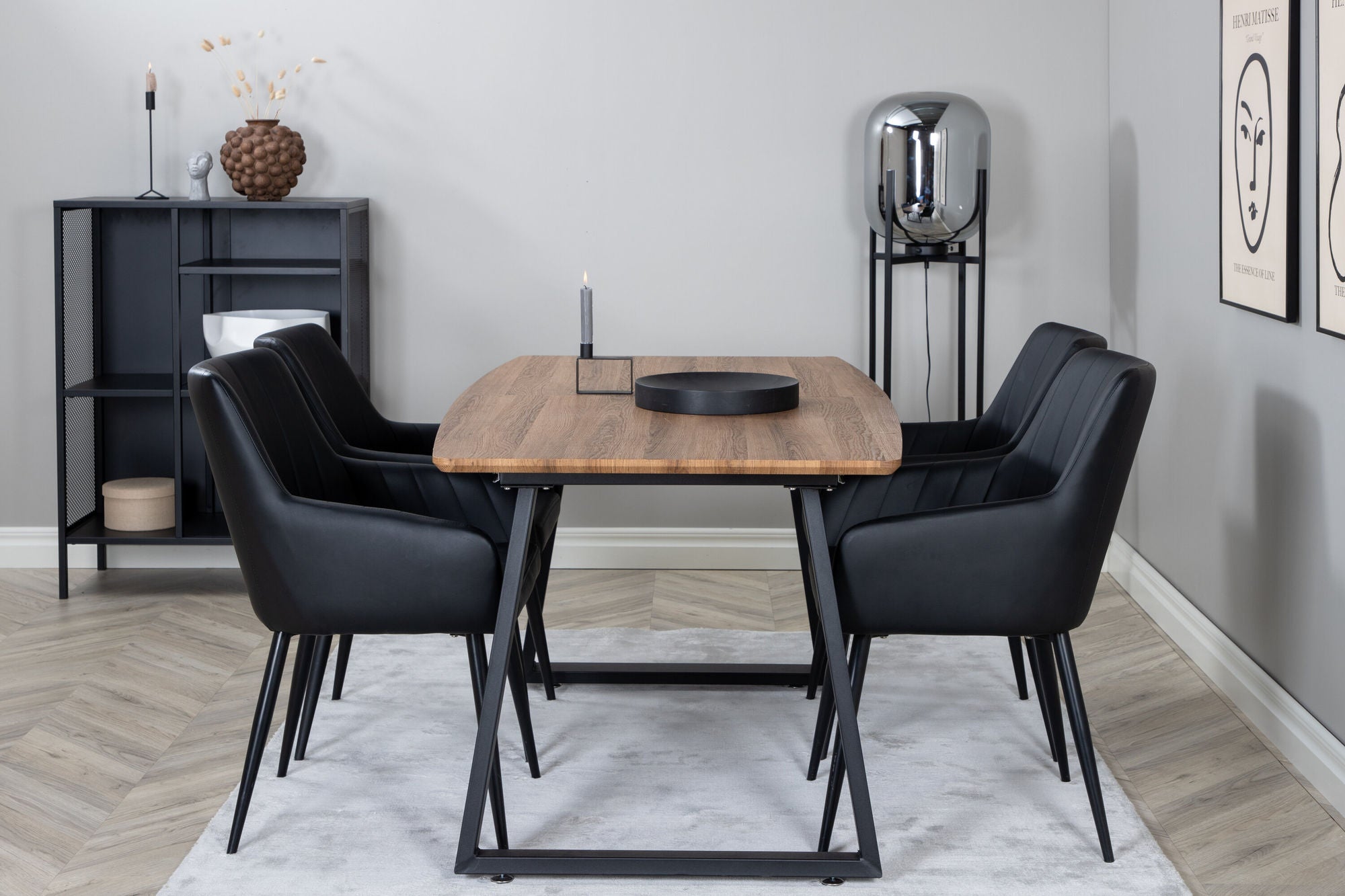Venture Home Inca spisebord - 160/200*85*H75 - Oak / Black +Comfort - Dining chair 2-pack - black/Black _4