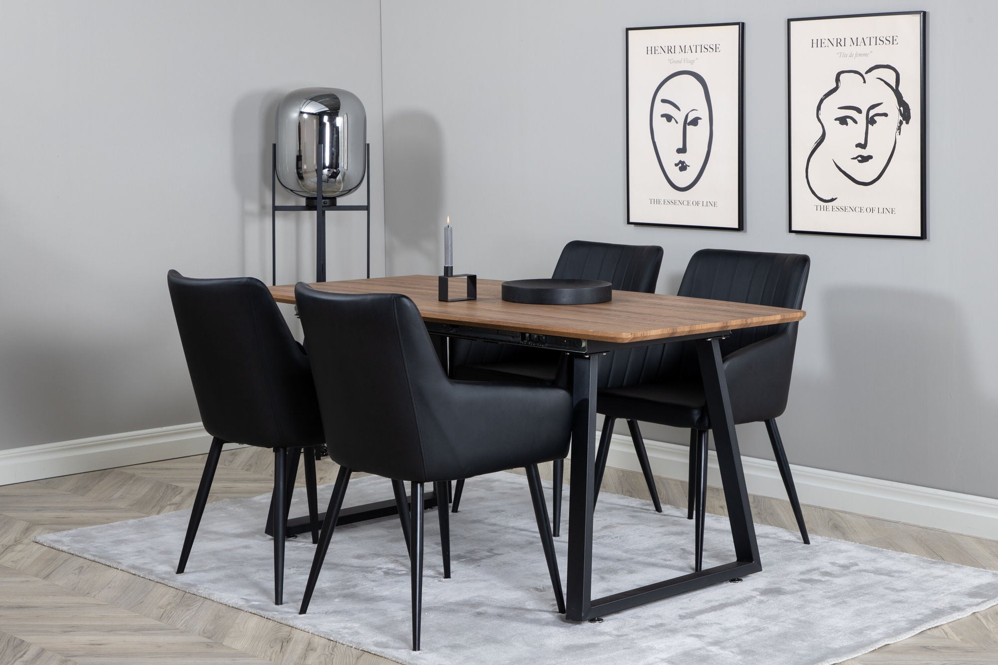 Venture Home Inca spisebord - 160/200*85*H75 - Oak / Black +Comfort - Dining chair 2-pack - black/Black _4