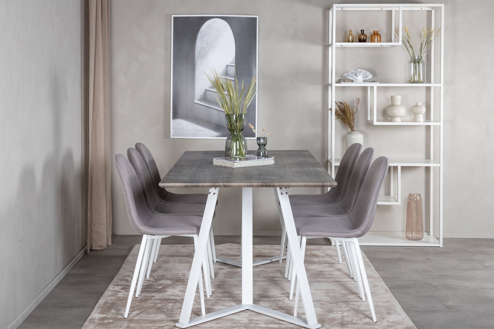 Venture Home Marina spisebord - Grey "oak" / White Legs +Polar Matstol - Vit / Mellangrå _6