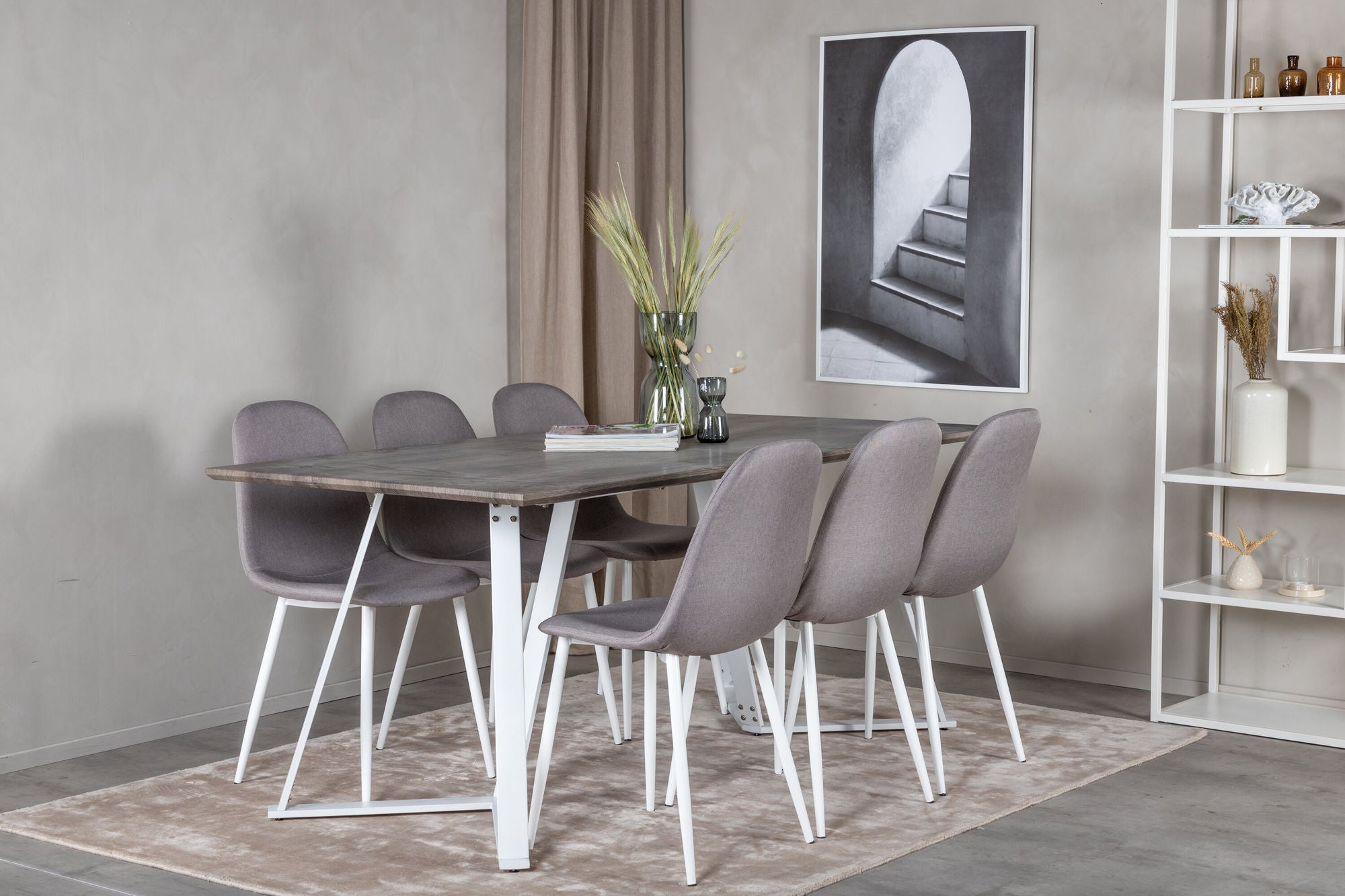 Venture Home Marina spisebord - Grey "oak" / White Legs +Polar Matstol - Vit / Mellangrå _6