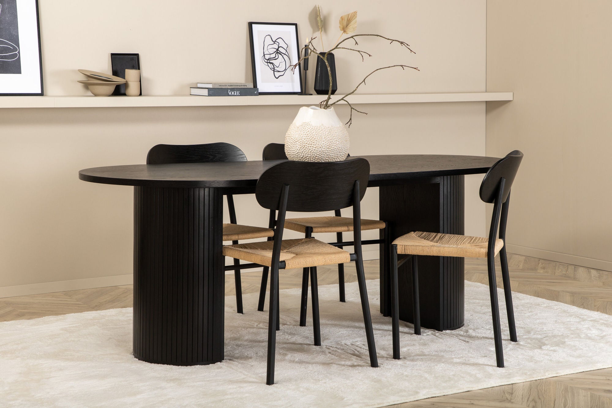 Venture Home Bianca Oval spisebord - Black / Black Veneer +Polly Steel Spisebordsstol 2-pack, K/D, Black back light seat _4