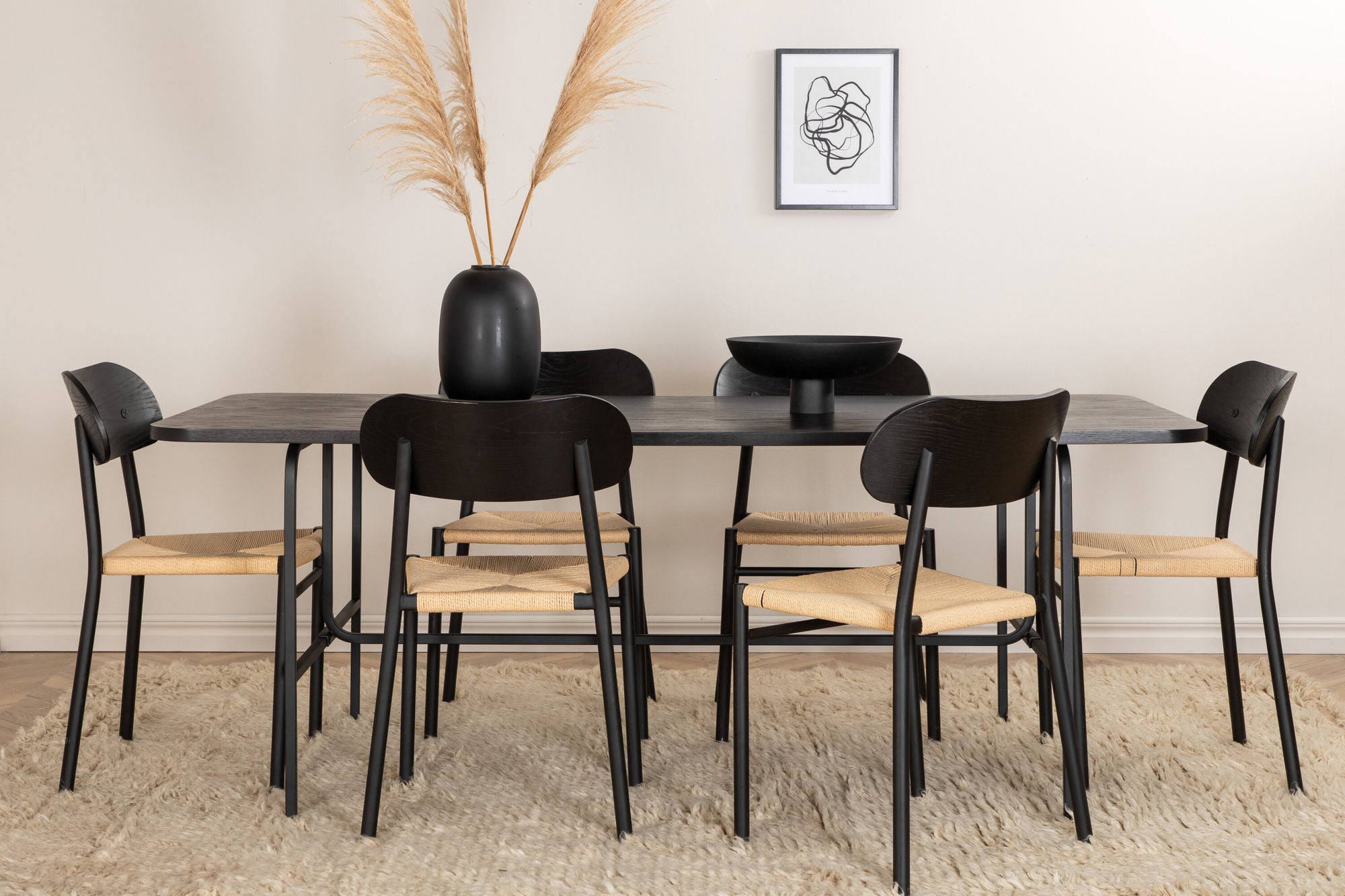 Venture Home Uno spisebord - Black / Black Veneer +Polly Steel Spisebordsstol 2-pack, K/D, Black back light seat _6