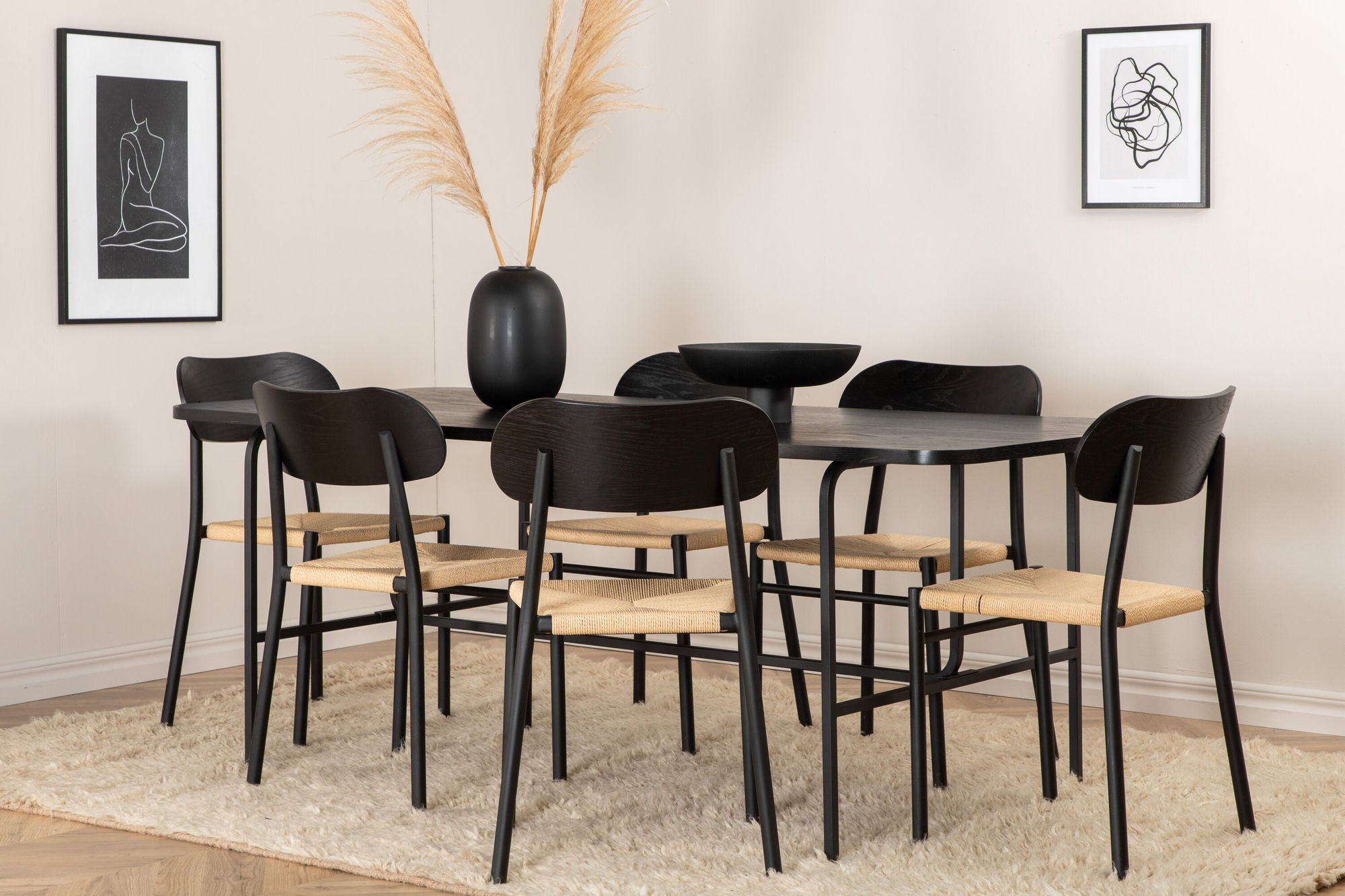 Venture Home Uno spisebord - Black / Black Veneer +Polly Steel Spisebordsstol 2-pack, K/D, Black back light seat _6