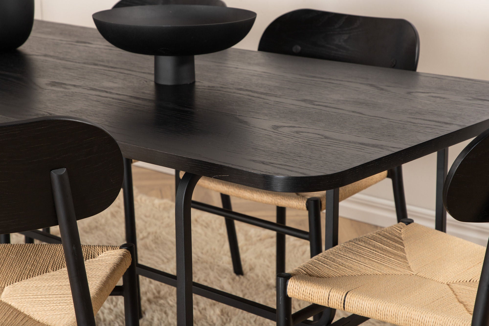 Venture Home Uno spisebord - Black / Black Veneer +Polly Steel Spisebordsstol 2-pack, K/D, Black back light seat _6