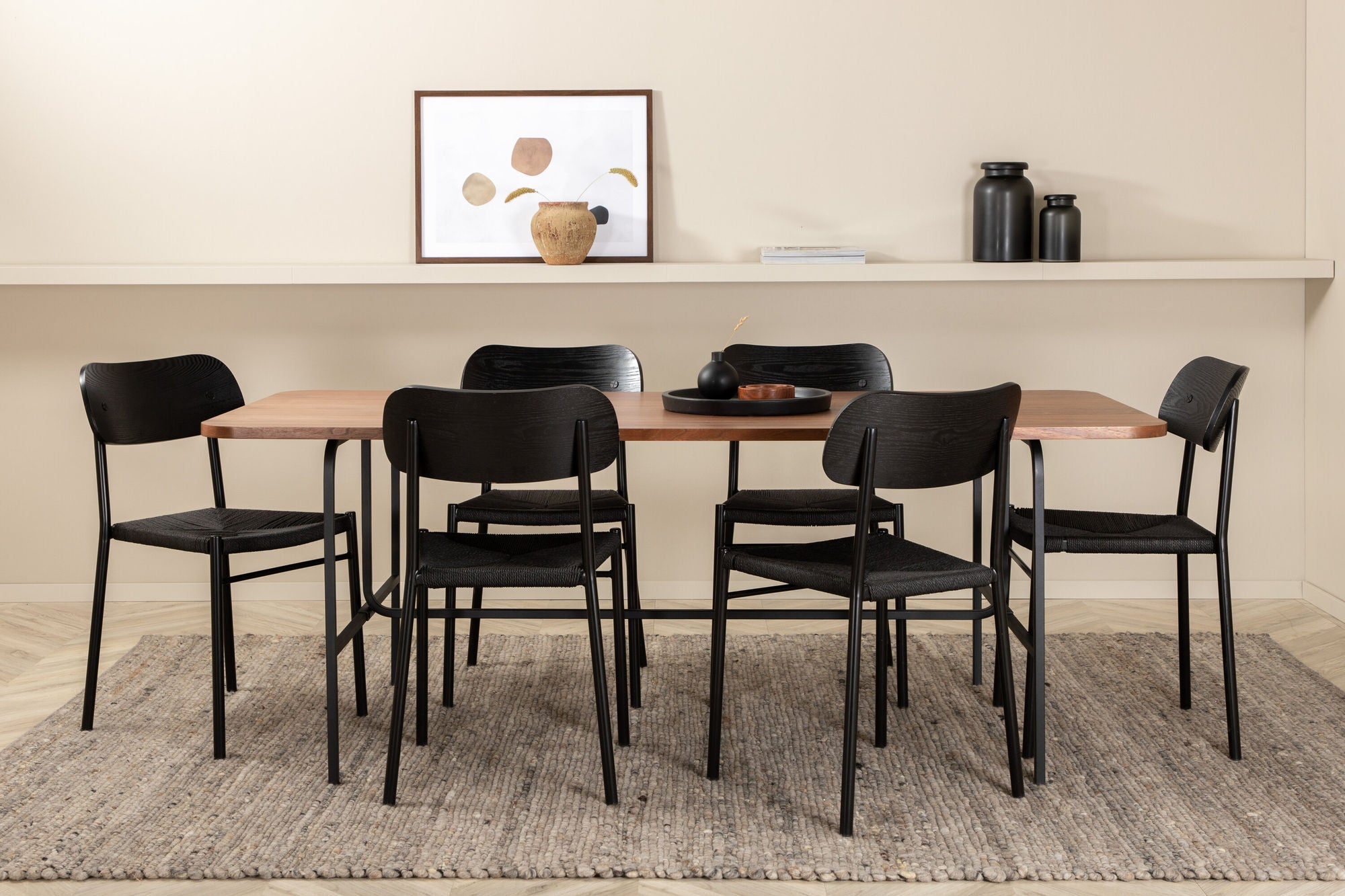 Venture Home Uno spisebord - Black / Walnut Veneer +Polly Spisebordsstol 2-pack - Black / Black _6