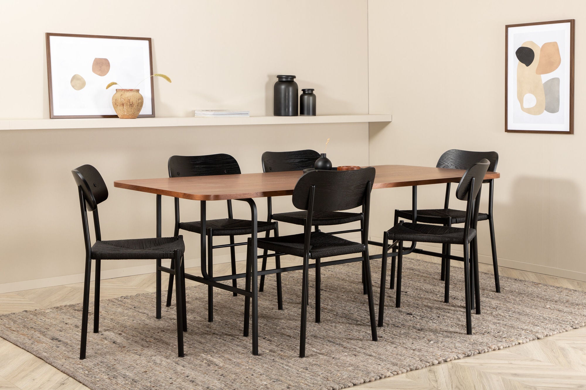 Venture Home Uno spisebord - Black / Walnut Veneer +Polly Spisebordsstol 2-pack - Black / Black _6