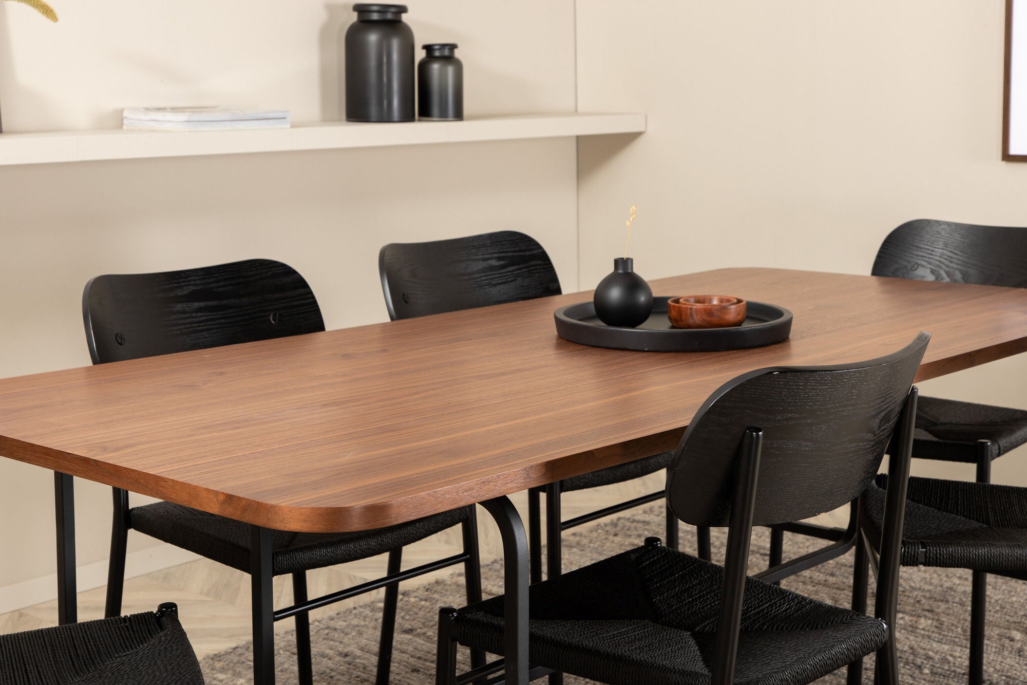 Venture Home Uno spisebord - Black / Walnut Veneer +Polly Spisebordsstol 2-pack - Black / Black _6
