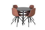 Venture Home Plaza Runt Matbord - Svart / Svart - ø100*H75 +Polar Spisebordsstol with Spin function - black Legs - Brown PU - White Stitches _4