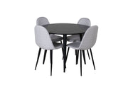 Venture Home Plaza Runt Matbord - Svart / Svart - ø100*H75 +Polar Spisebordsstol - Black Legs - Light Grey Fabric _4