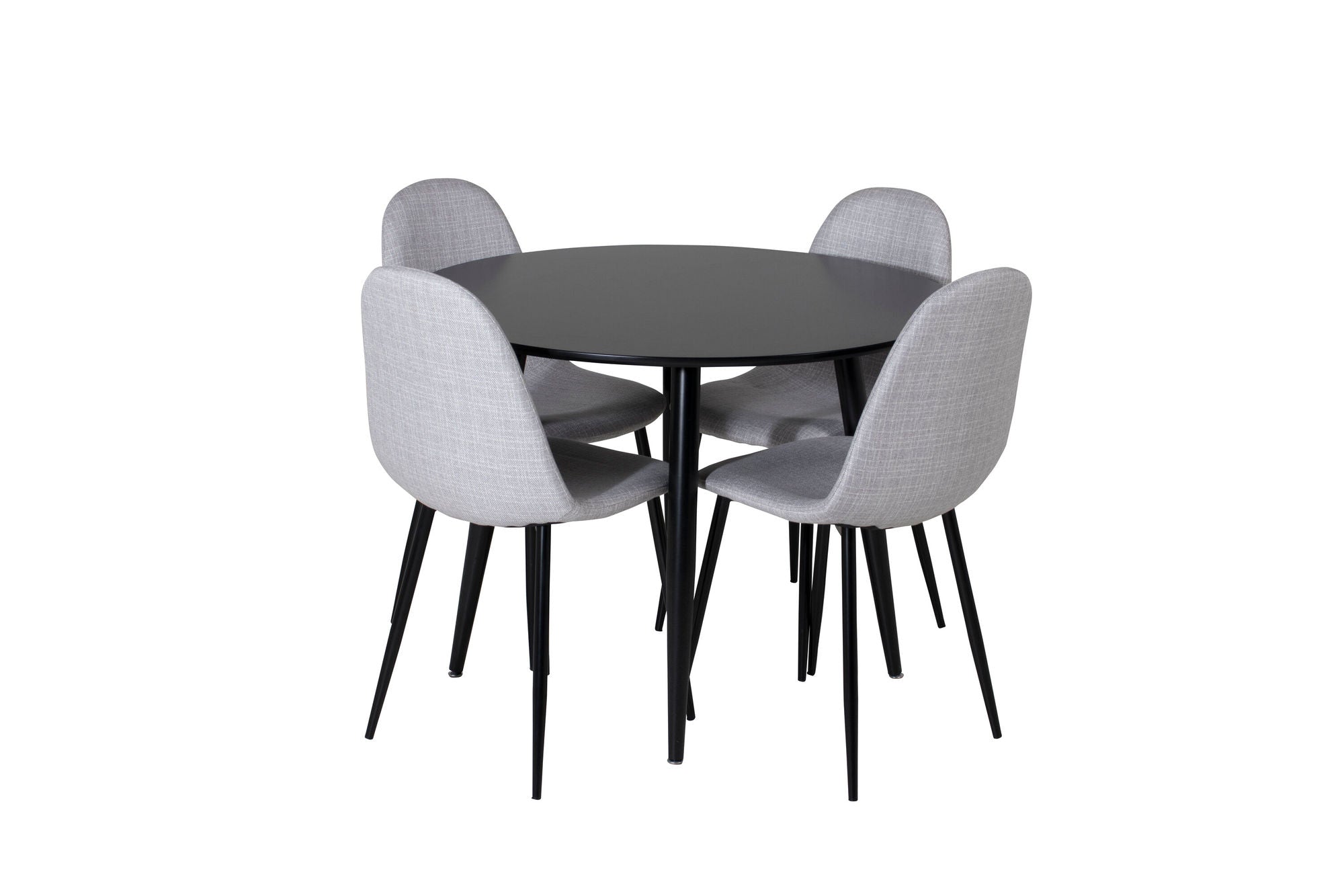 Venture Home Plaza Runt Matbord - Svart / Svart - ø100*H75 +Polar Spisebordsstol - Black Legs - Light Grey Fabric _4