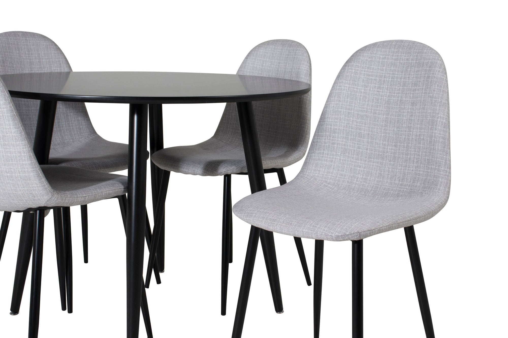 Venture Home Plaza Runt Matbord - Svart / Svart - ø100*H75 +Polar Spisebordsstol - Black Legs - Light Grey Fabric _4