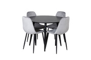 Venture Home Plaza Runt Matbord - Svart / Svart - ø100*H75 +Polar Diamond Spisebordsstol - Black Legs - Grey Velvet _4
