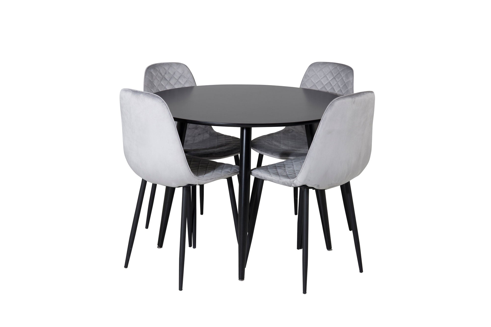 Venture Home Plaza Runt Matbord - Svart / Svart - ø100*H75 +Polar Diamond Spisebordsstol - Black Legs - Grey Velvet _4