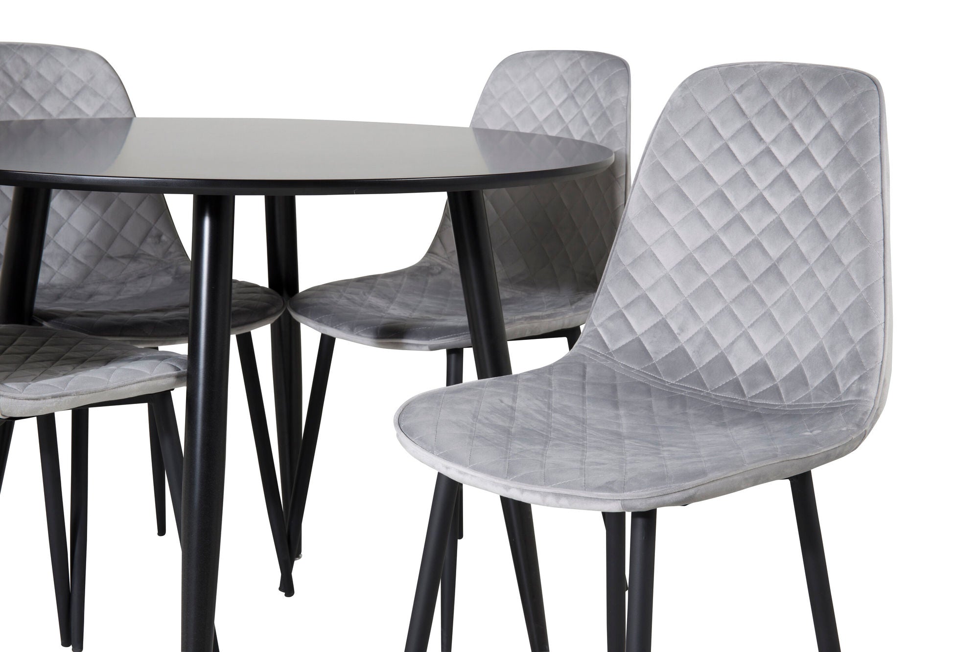 Venture Home Plaza Runt Matbord - Svart / Svart - ø100*H75 +Polar Diamond Spisebordsstol - Black Legs - Grey Velvet _4