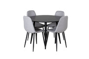 Venture Home Plaza Runt Matbord - Svart / Svart - ø100*H75 +Polar Diamond Spisebordsstol - Black Legs - Grey Fabric _4