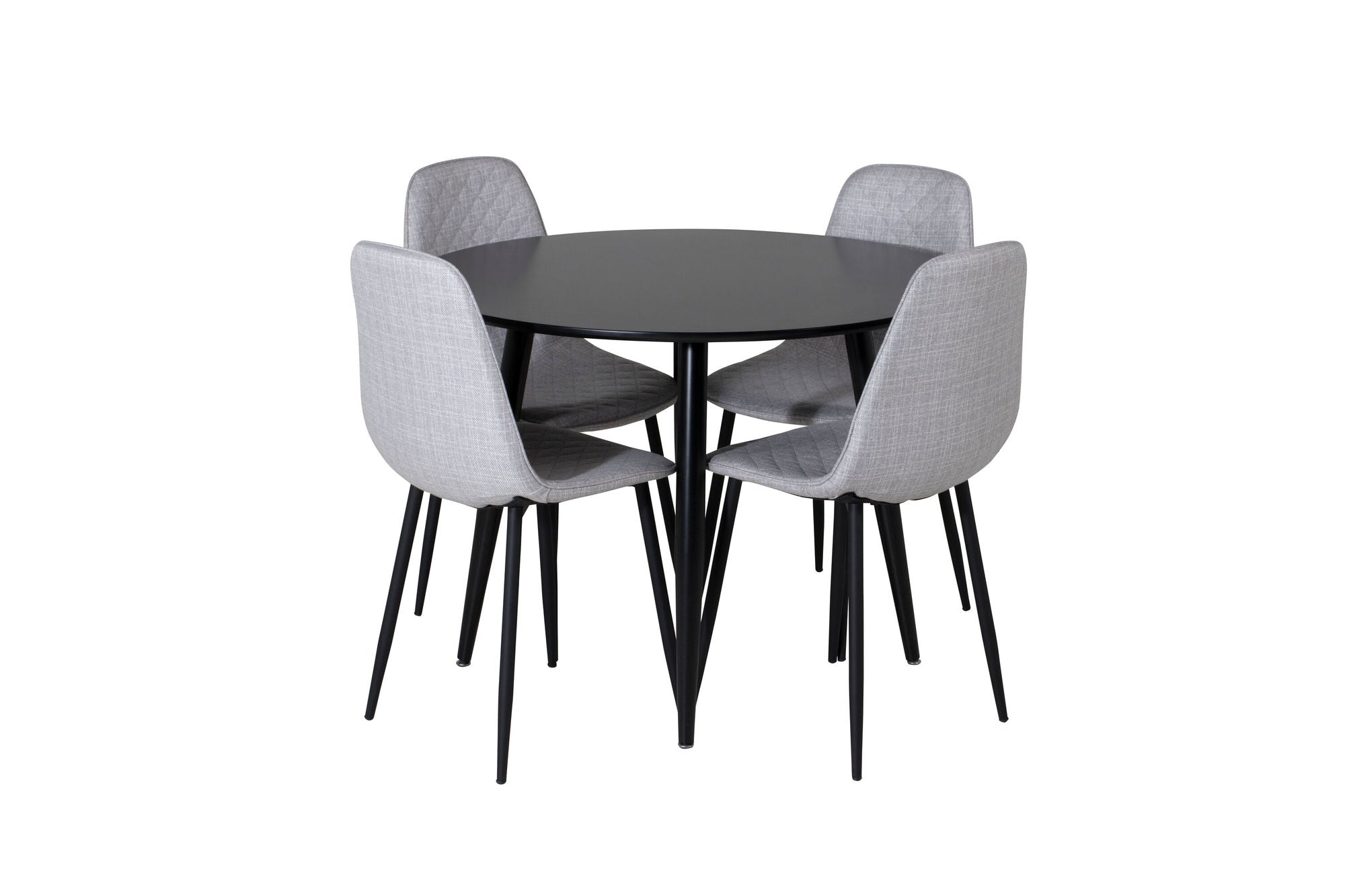 Venture Home Plaza Runt Matbord - Svart / Svart - ø100*H75 +Polar Diamond Spisebordsstol - Black Legs - Grey Fabric _4