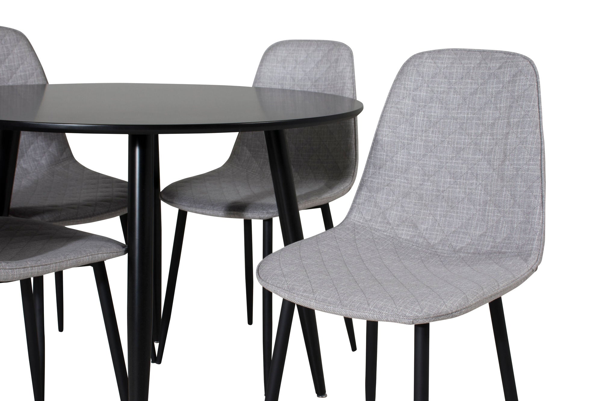 Venture Home Plaza Runt Matbord - Svart / Svart - ø100*H75 +Polar Diamond Spisebordsstol - Black Legs - Grey Fabric _4