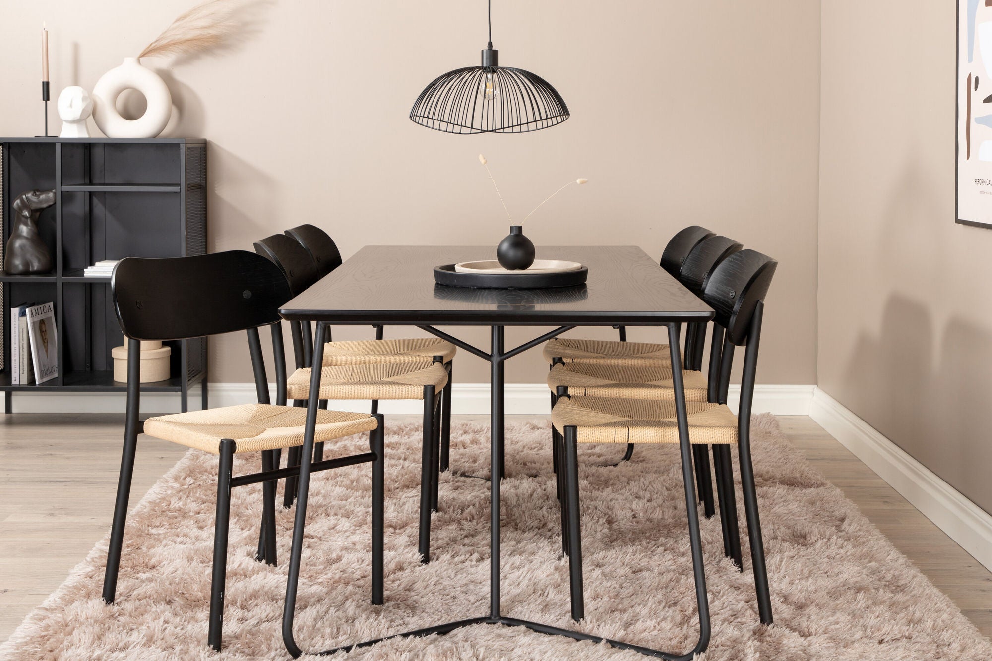 Venture Home Pippi spisebord - Black / Black Veneer +Polly Steel Spisebordsstol 2-pack, K/D, Black back light seat _6