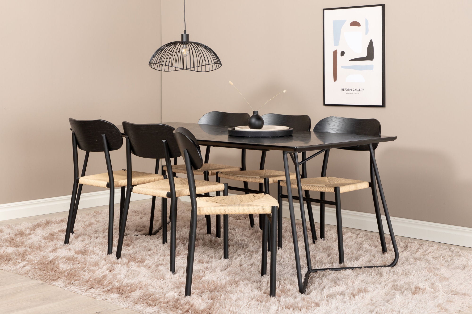 Venture Home Pippi spisebord - Black / Black Veneer +Polly Steel Spisebordsstol 2-pack, K/D, Black back light seat _6