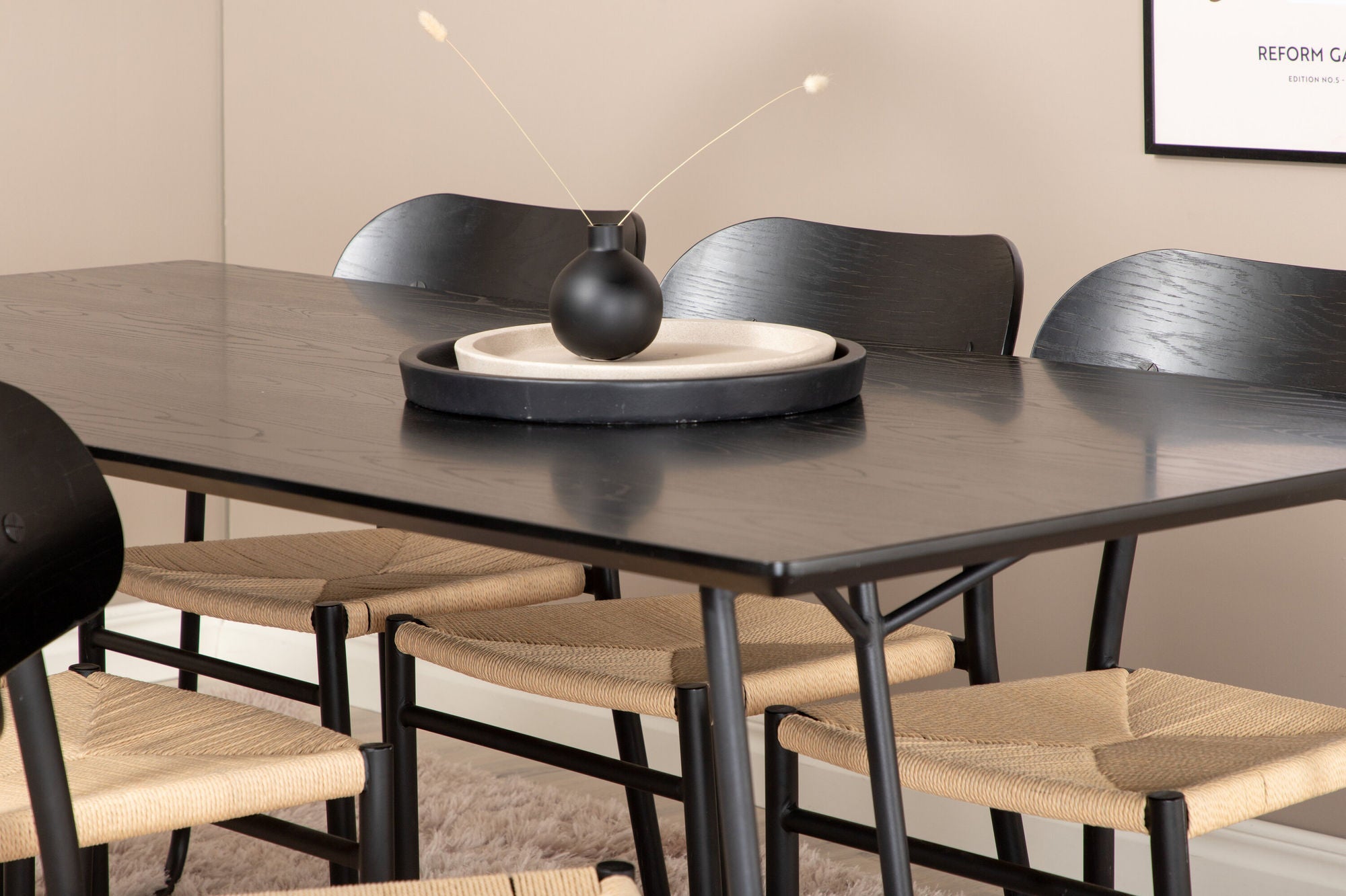 Venture Home Pippi spisebord - Black / Black Veneer +Polly Steel Spisebordsstol 2-pack, K/D, Black back light seat _6