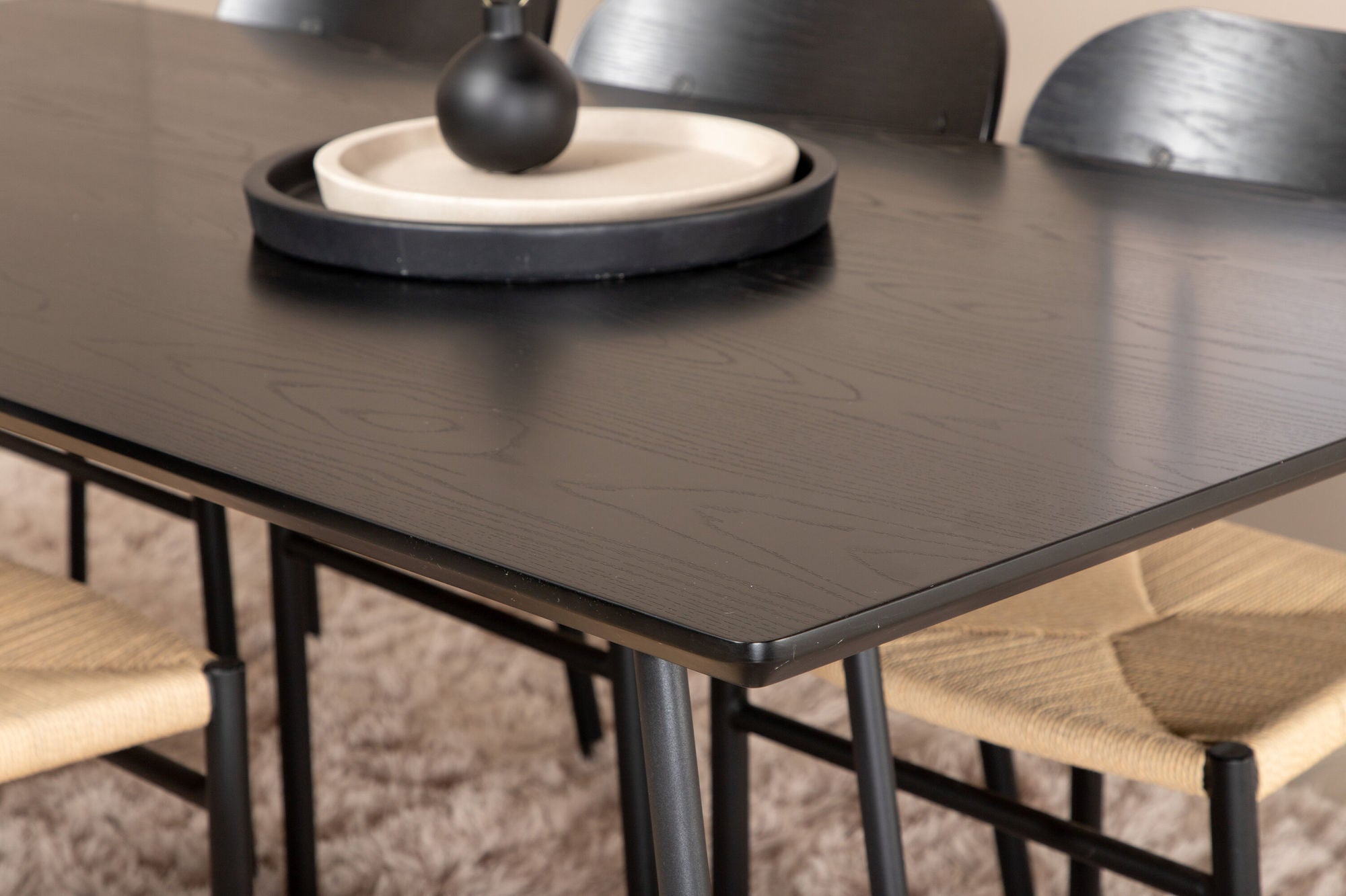 Venture Home Pippi spisebord - Black / Black Veneer +Polly Steel Spisebordsstol 2-pack, K/D, Black back light seat _6