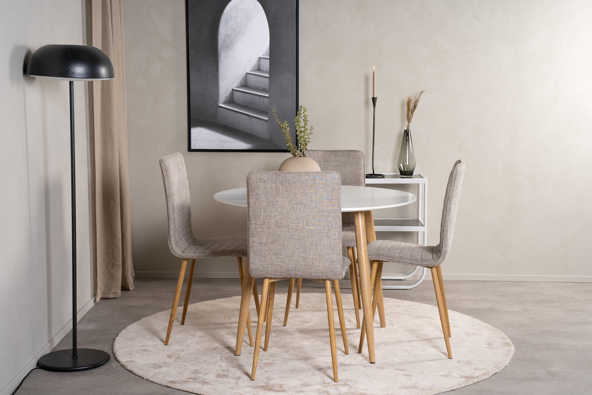 Venture Home Plaza Runt Matbord - Ek-Look / Vit - ø100*H75 +Windu Lyx Spisebordsstol - Oak-Look / Light Grey _4