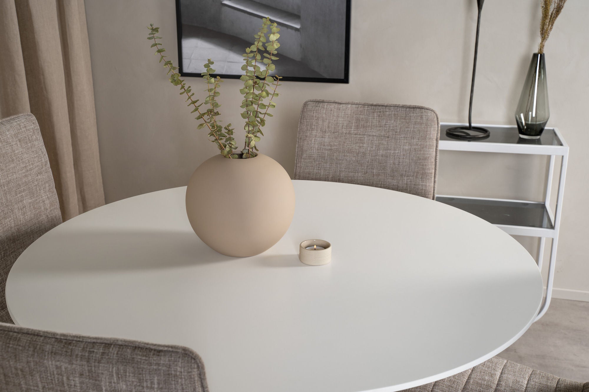 Venture Home Plaza Runt Matbord - Ek-Look / Vit - ø100*H75 +Windu Lyx Spisebordsstol - Oak-Look / Light Grey _4